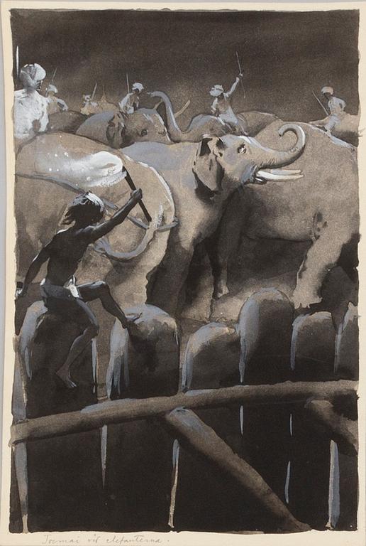 DAVID LJUNGDAHL, eight original ink illustrations from the 1915 edition of 'The Jungle Book' in Swedish.