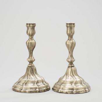 A pair of Rococo pewter candlesticks by Carl Wessman 1764.