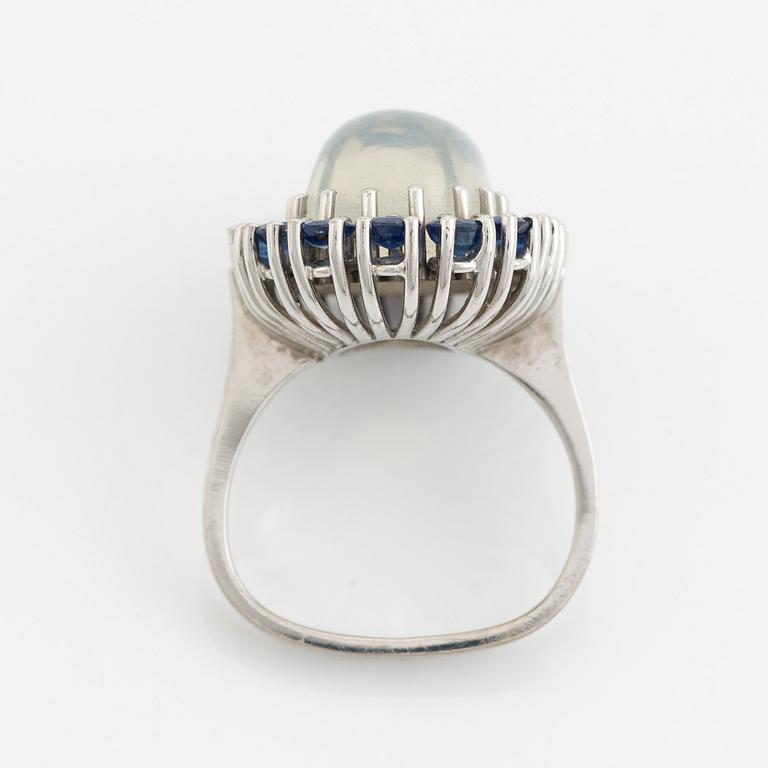 Moonstone and sapphire cocktail ring.