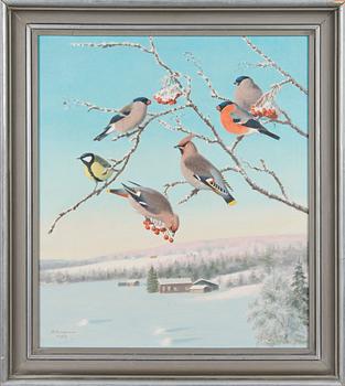 Matti Karppanen, Birds on a Branch in a Winter Landscape.