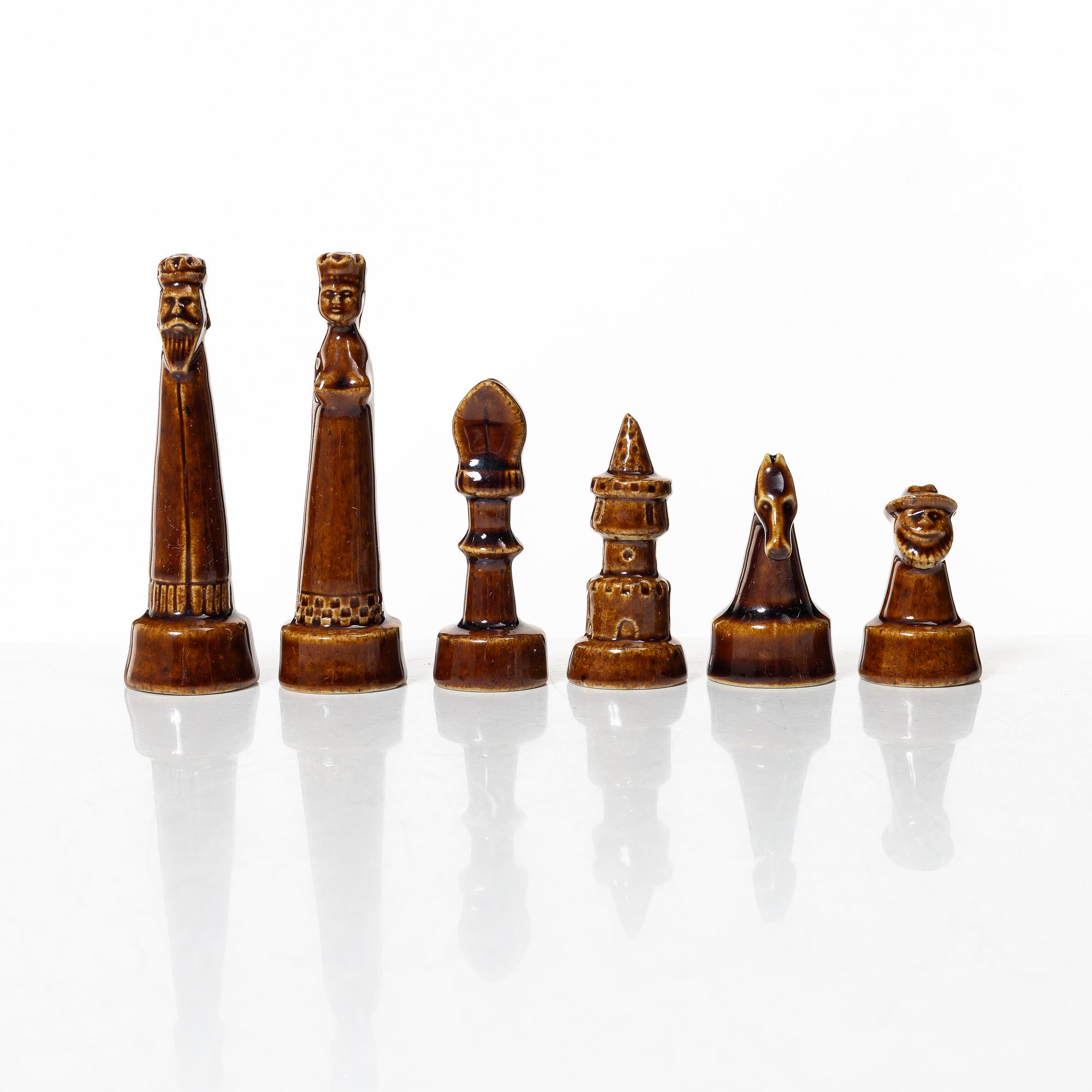 Sven Wejsfelt, a set of 33 stoneware chess pieces, Gustavsberg Studio 1964.