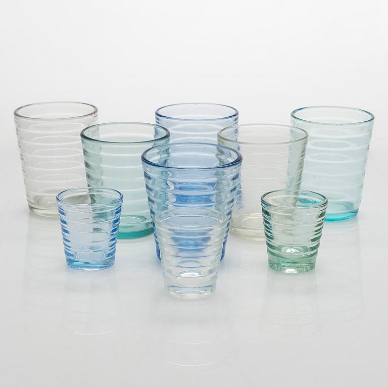 Aino Aalto, A set of 9 1930's-1940's drinking glasses, "Bölgeblick" for Karhula Glassworks, Finland.