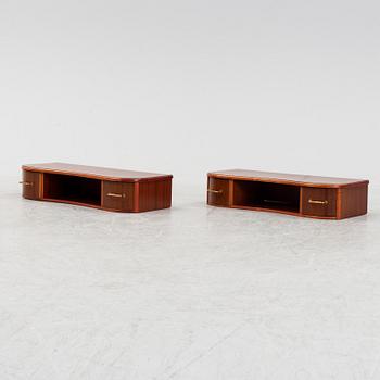 A pair of wall sidetabels/bedside tables, Swedish Modern, 1940's/50's.