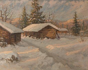 Einar Krüger, Farm in a winter landscape.
