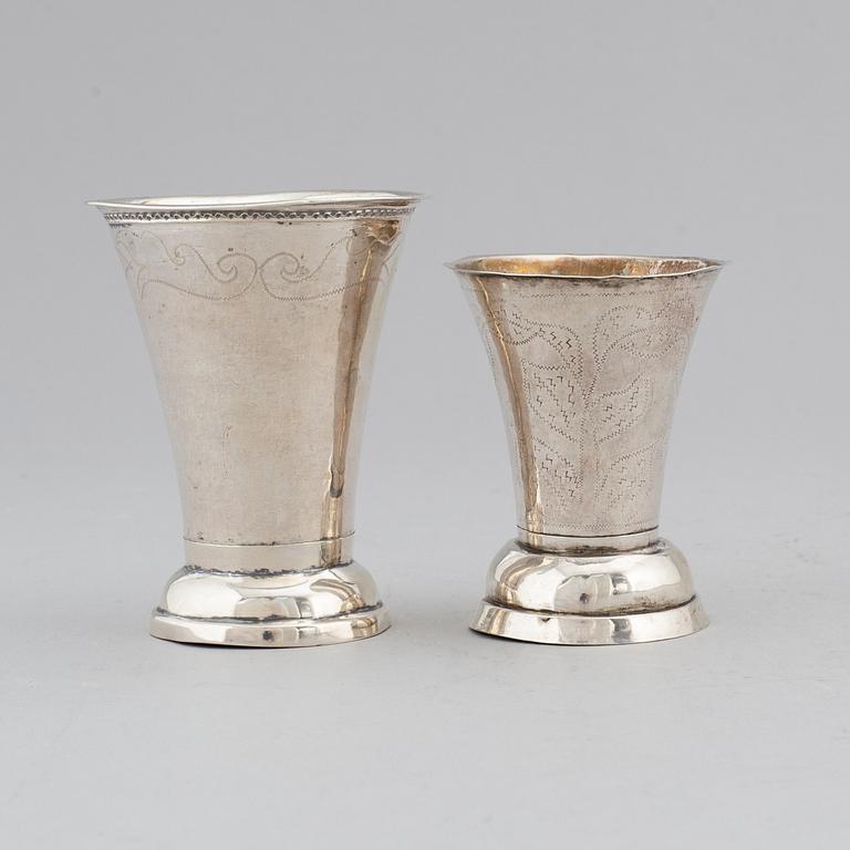 Two parcel-gilt Swedish silver beakers, 1760-99.