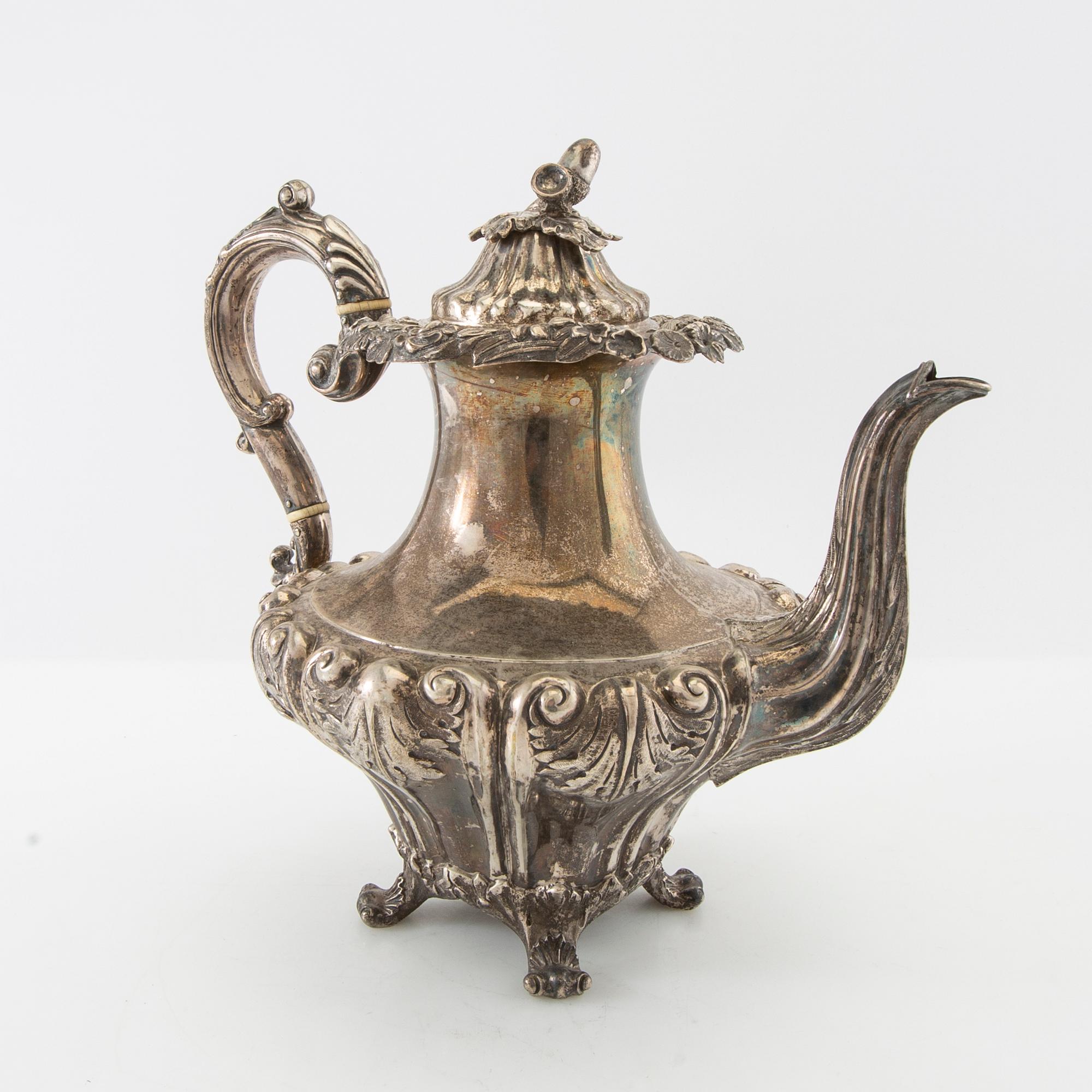Gustaf Möllenborg, coffee pot in the neo Rococo style, silver, Stockholm 1842.