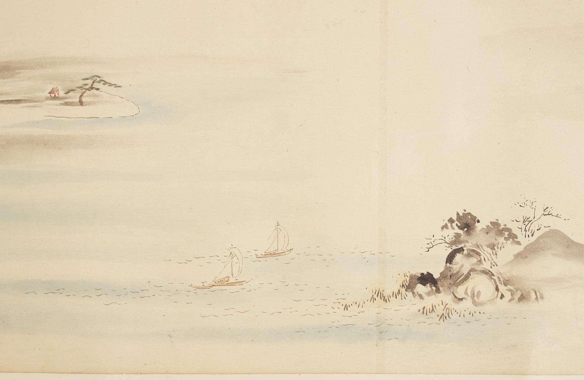 A Japanese Makimomo, ink and colour on paper, Meiji (1868-1912).