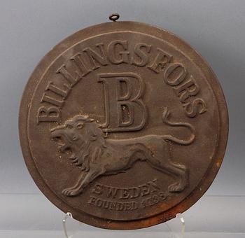 VÄGGPLAKETT, gjutjärn, Billingsfors. 1800/1900-tal.