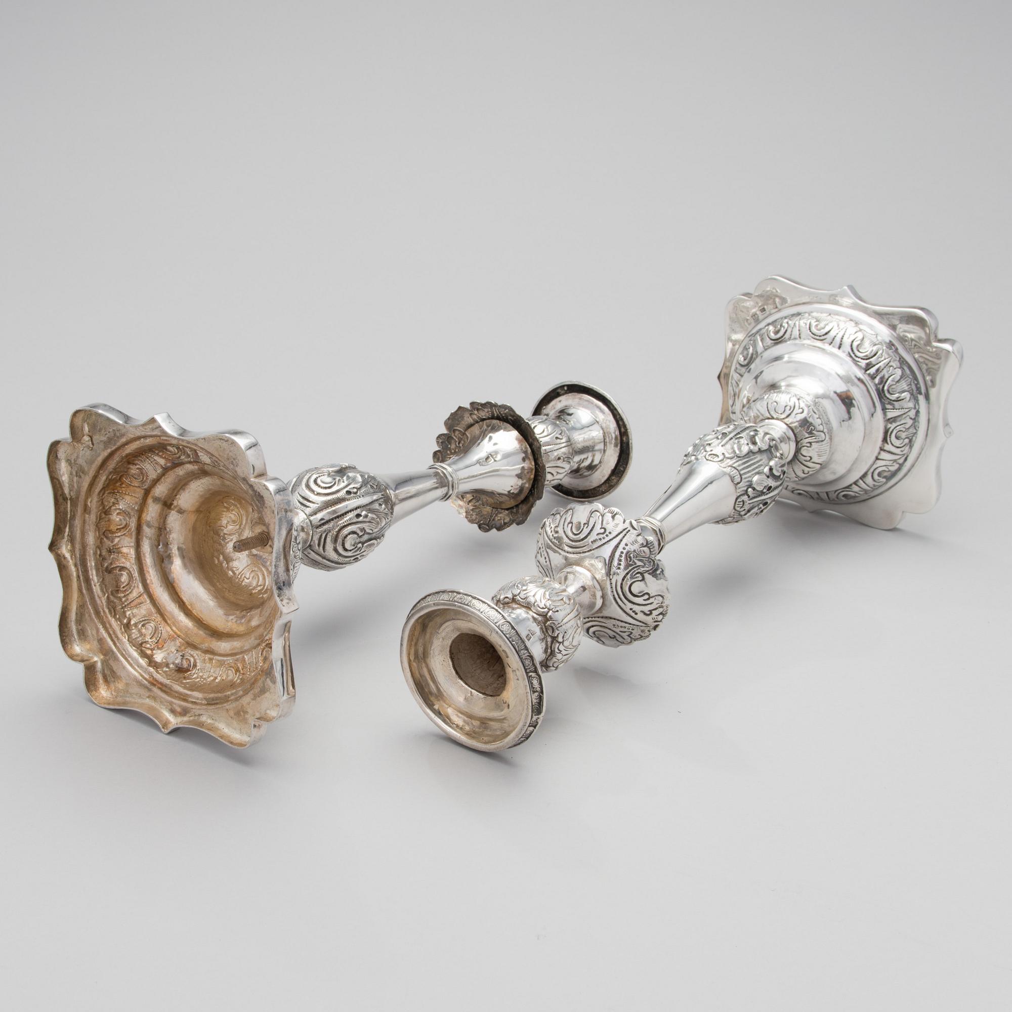 LJUSSTAKAR, ETT PAR, silver, Orgeev (Orhei) Russia, 1800-tal.