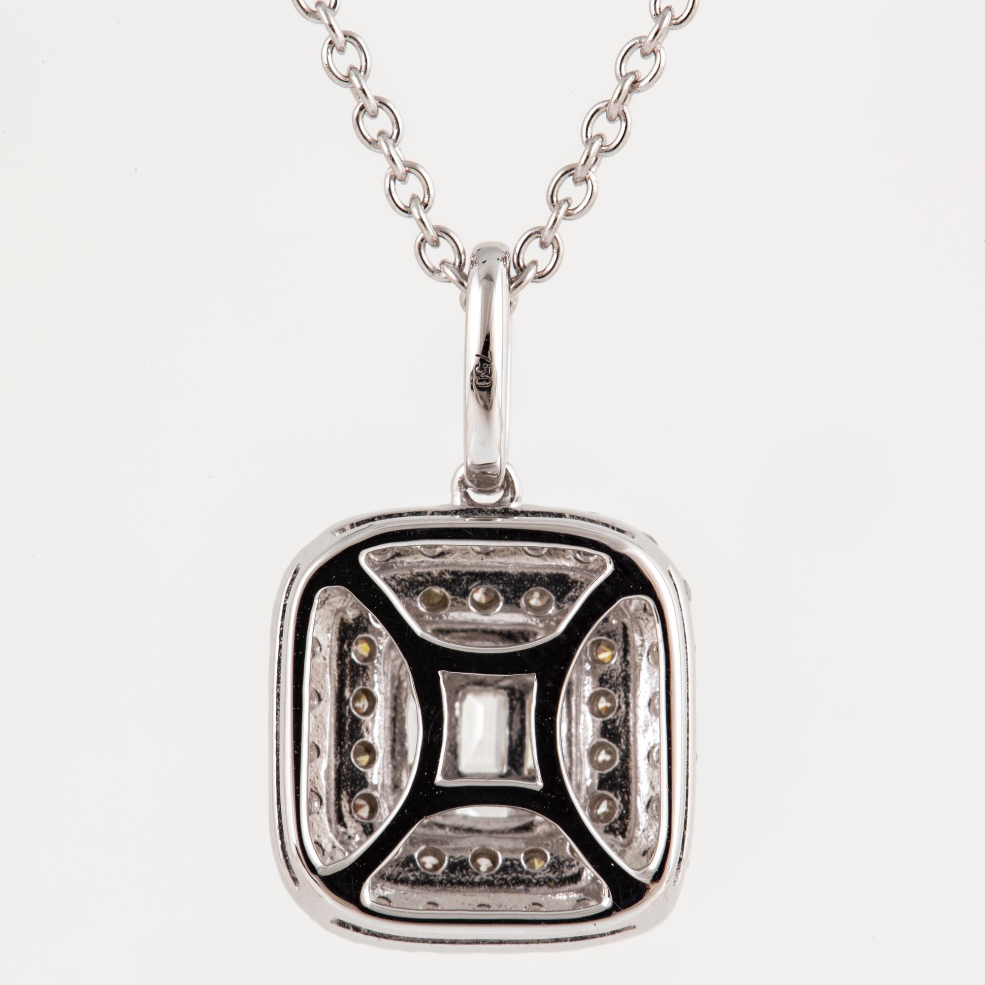 Baguette and brilliant-cut diamond necklace.