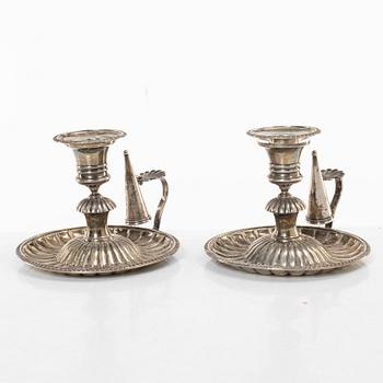Johan Petter Grönvall, A pair of Swedish Empire silver chambersticks, mark of Johan Petter Grönvall, Stockholm 1831.