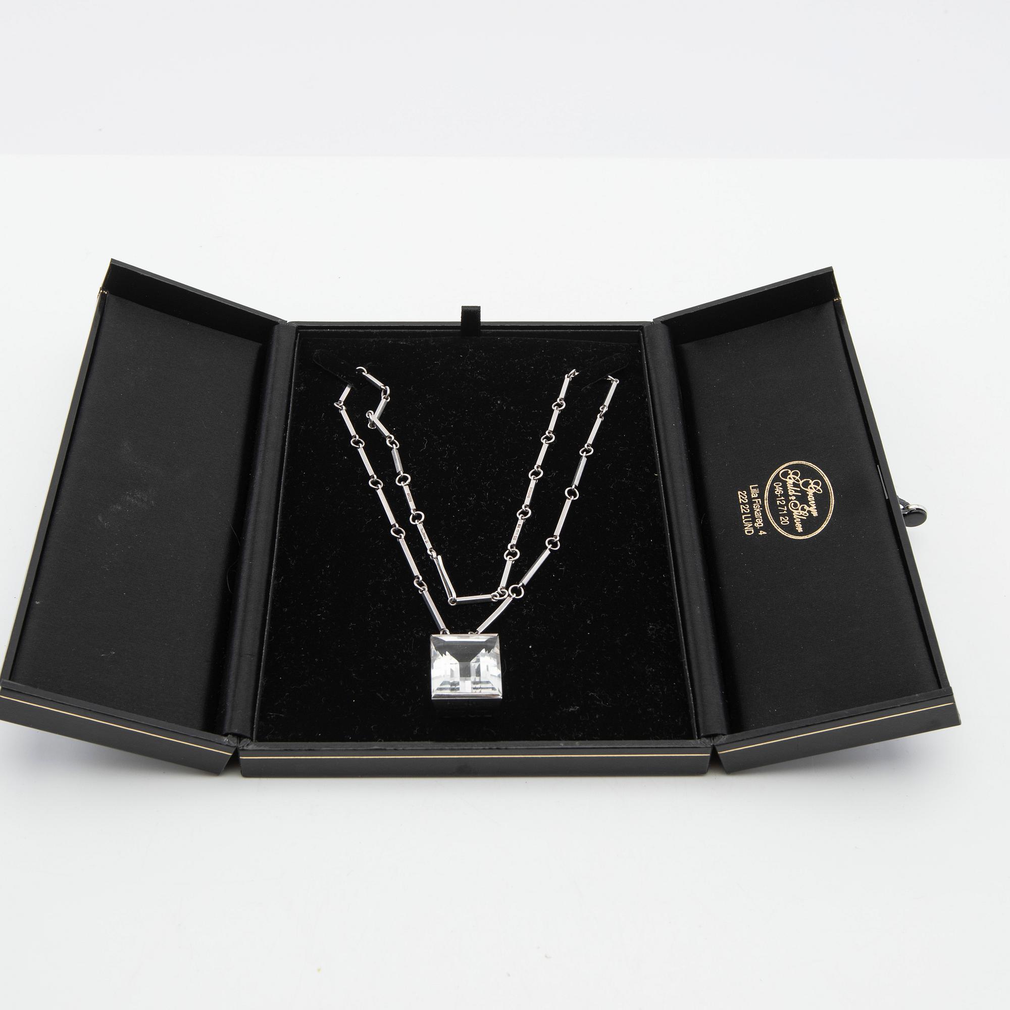 Wiwen Nilsson, necklace, sterling silver with step-cut rock crystal, Lund, 1944.