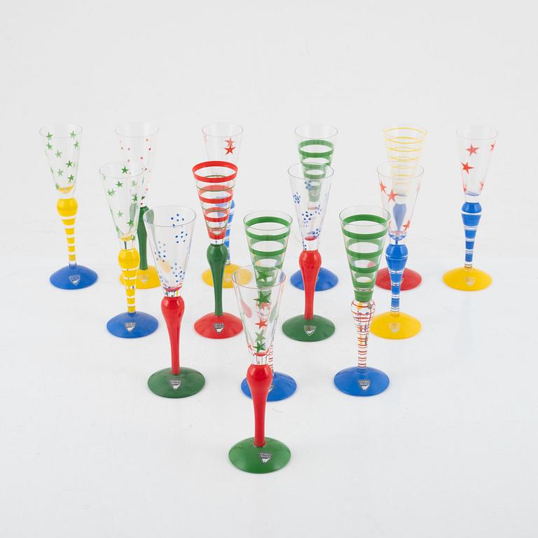 Anne Nilsson, 14 schnaps glasses, 'Clown', Orrefors.