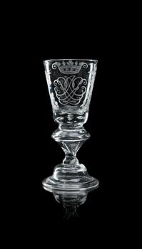 1377. An engraved wine glass, mid 18th Century.
