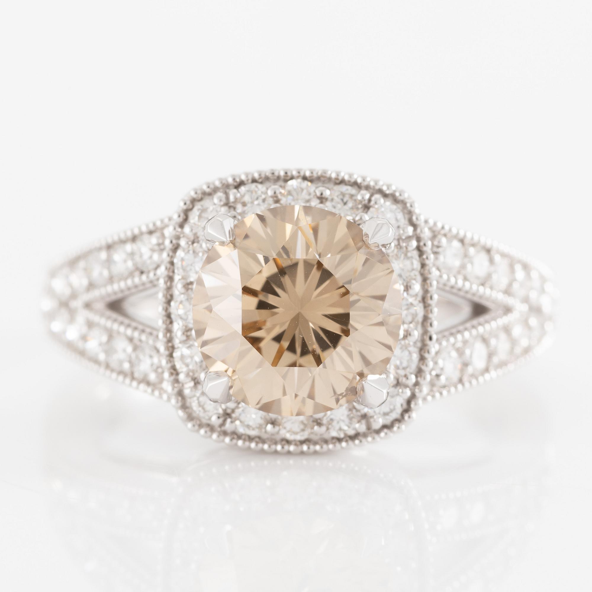 Ring 18K vitguld med briljantslipad diamant 2.54 ct. Medföljande GIA report.