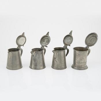 A set of four pewter tankards, including mark of Per Fredrik Wigholm, Arboga 1845 or 1847.