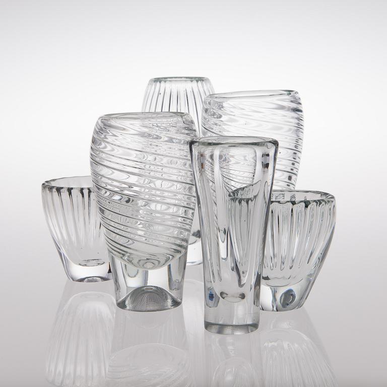 TAPIO WIRKKALA, VASES, 6 pcs, Löytö-series. 1950s.