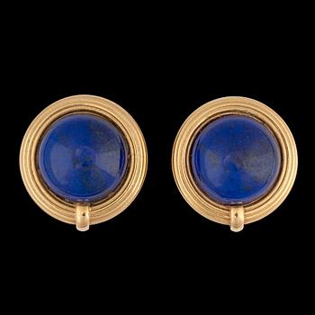 1320. A pair of lapis lazuli earrings.