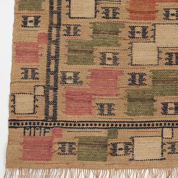 Märta Måås-Fjetterström, Vävnad, "Lövendal", inplock på linnebotten, ca 145,5-147 x 70-71,5 cm, signerad MMF.