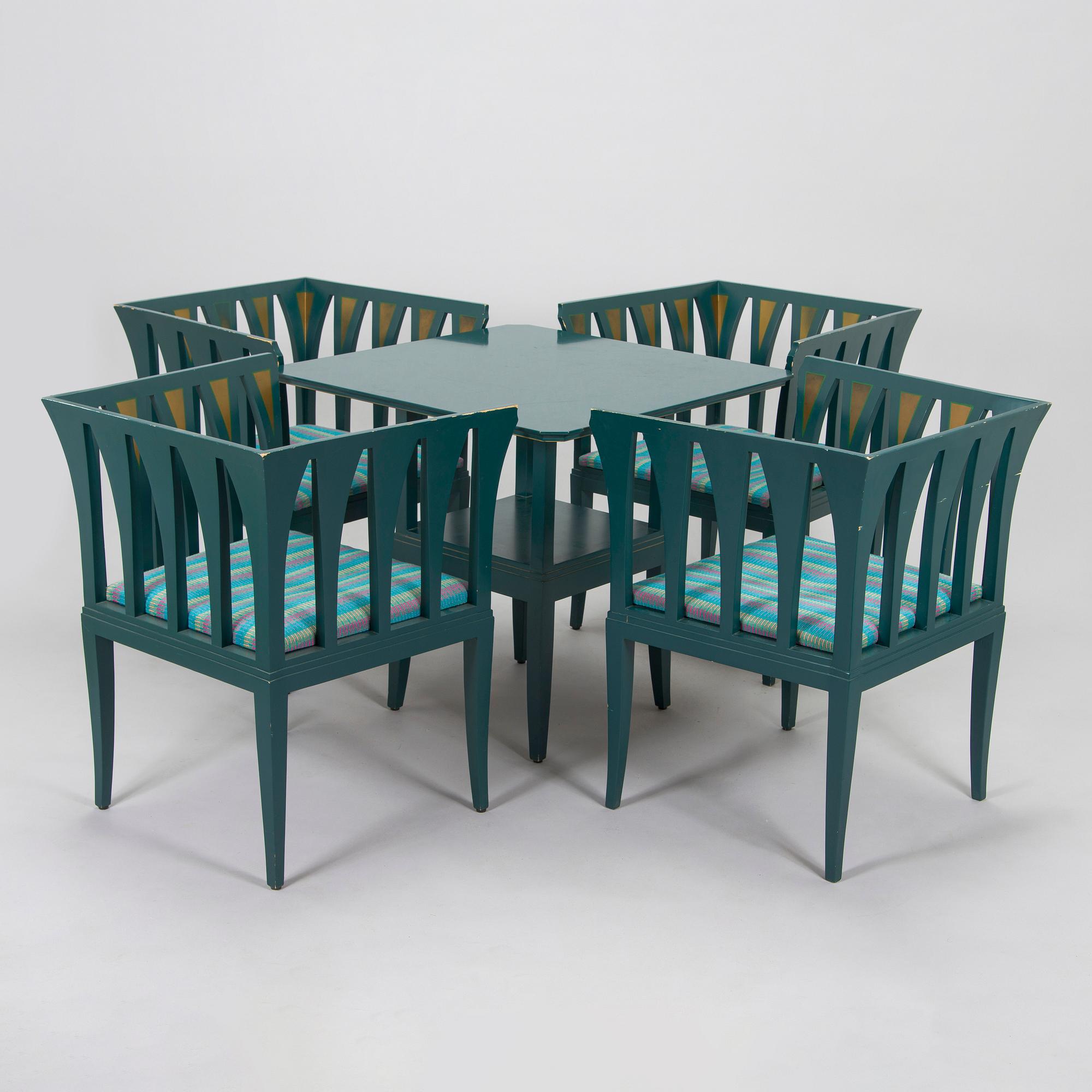 Eliel Saarinen, möblemang, 5 delar, "Blue suite" för Adelta, Finland 1980-tal.