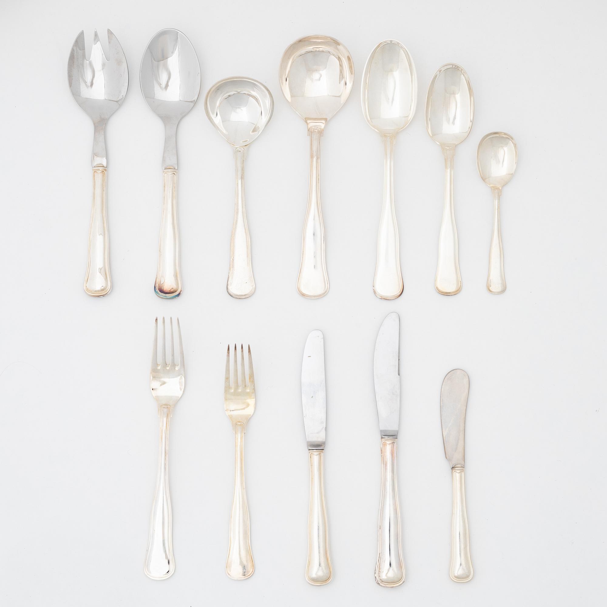 A 57-piece silver cutlery set, model 'Old Danish', Cohr and MEMA, including Lidköping 1994.
