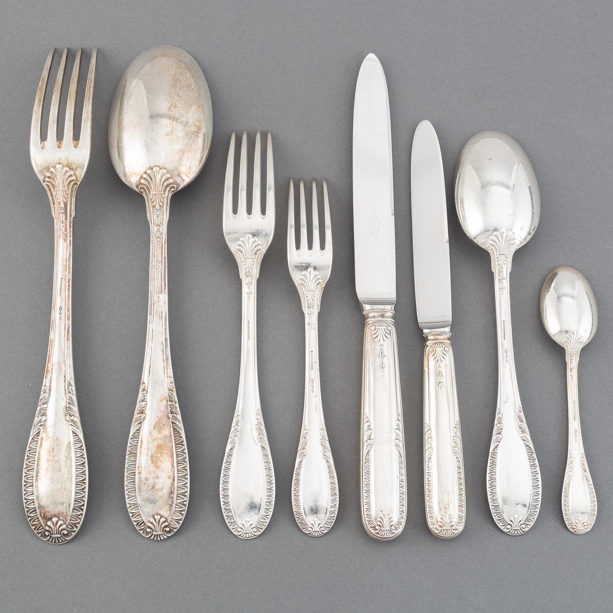 An Italian 20th century set of silver cutlery, marked SA Caldironi.