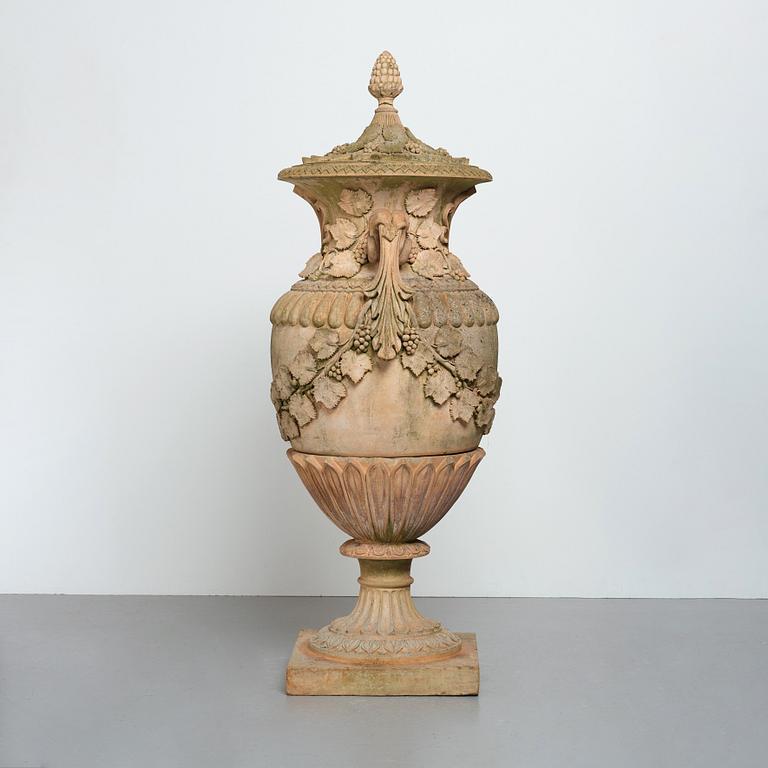 A Swedish Höganäs 1860's stoneware garden urn by Ferdinand Ring.