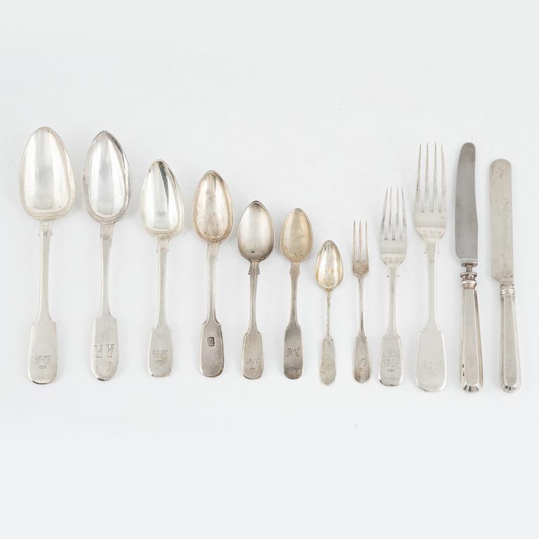 A 76-piece silver flat wear set, Finland and Russia, mostly Johan Edvard Fagerroos, Helsinki, 1860.