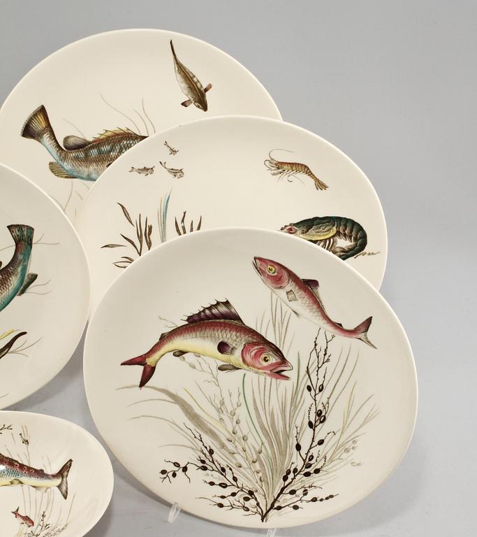 SERVISDELAR, 9 st, flintgods, "Fish" Johnson Bros. England, 1900-talets andra hälft.