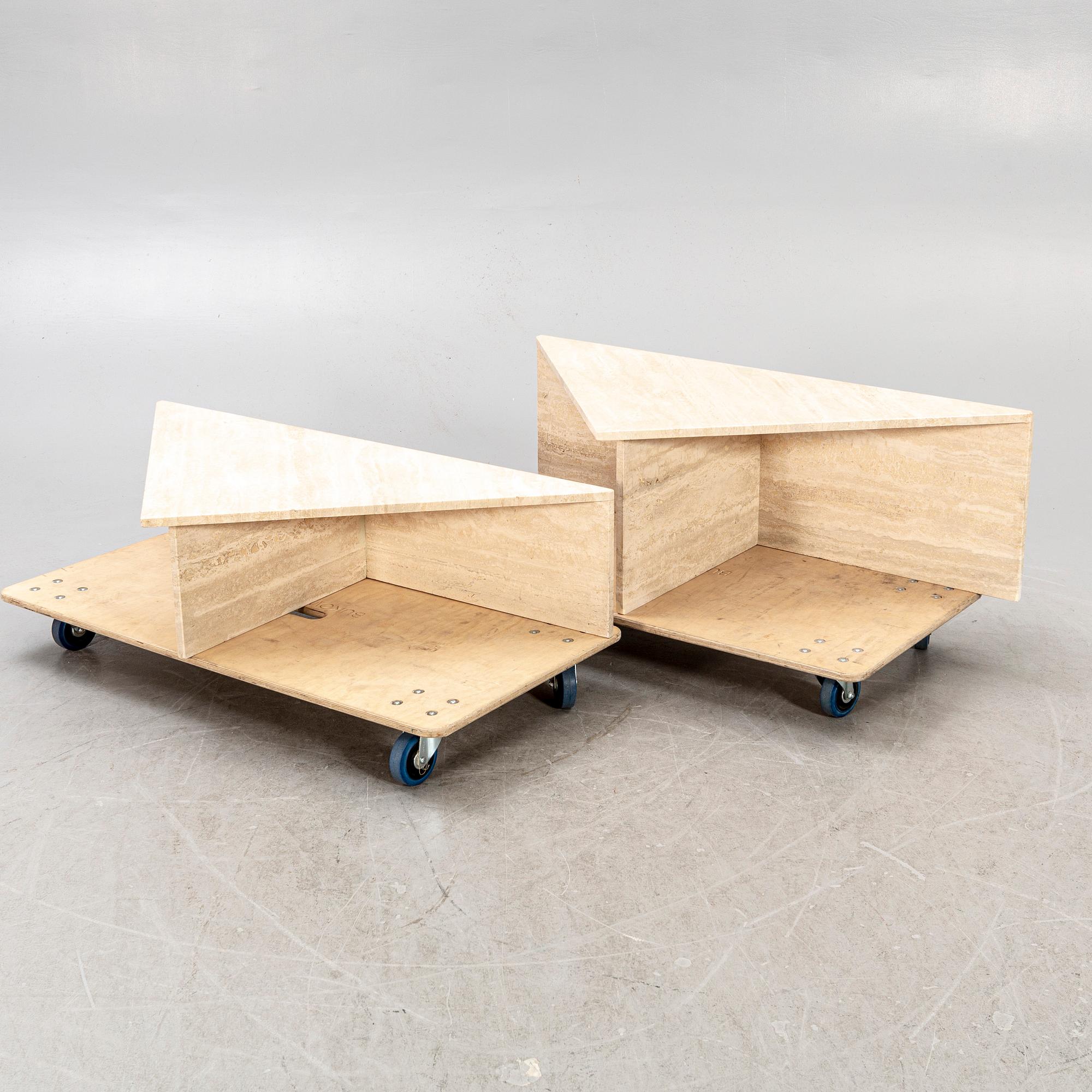 A late 20th century two pcs travertin coffee table.