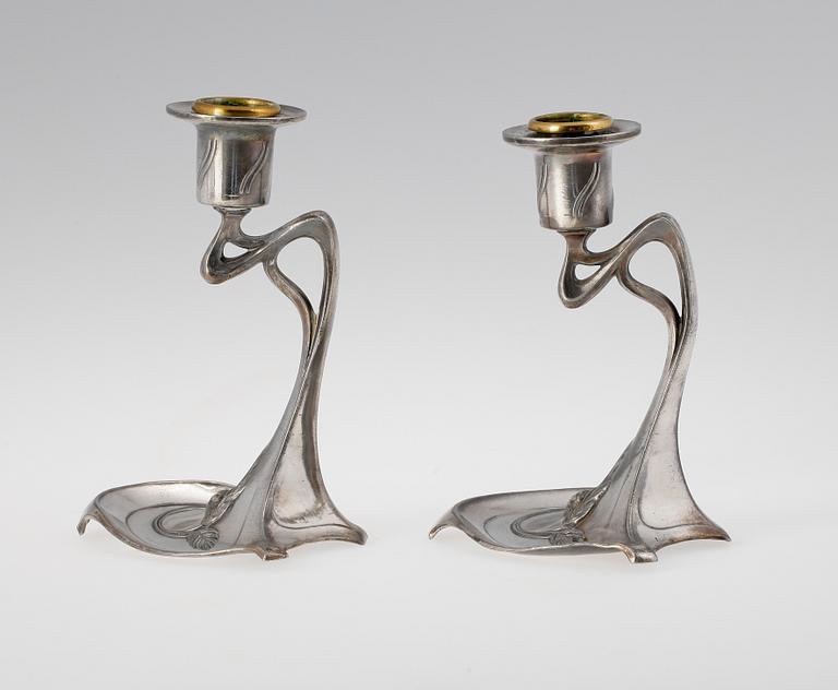 LJUSSTAKAR, ett par, nysilver,WMF, jugend,  1900-talets början.