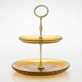 Nanny Still, A "Grapponia" cake stand and 12 side plates,  Riihimäen Lasi, Finland, 1970s.