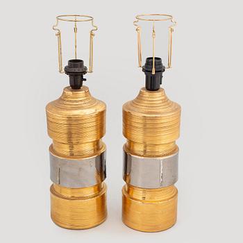 A pair of gold-foliated stoneware table lamps by Bitossi for Bergboms, 1960's/60's.