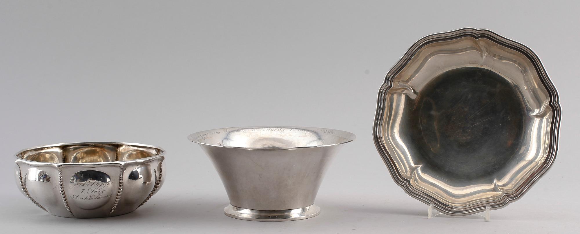 SKÅLAR, 3 st, silver, 1900-talets första hälft. Vikt ca 692 g.