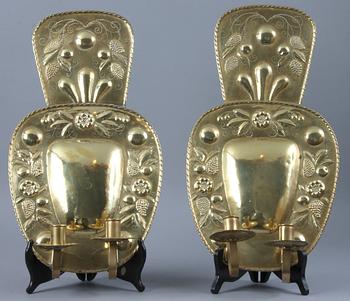 VÄGGPLÅTAR, ett par, mässing, barockstil, 1800/1900-tal.