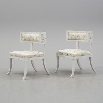 A pair of Swedish late Gustavian 1790's klismos chairs.