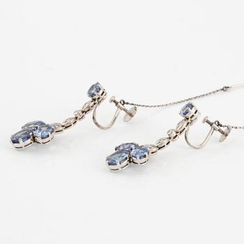 A pair of earrings with sapphires and diamonds, stamped Carlman.