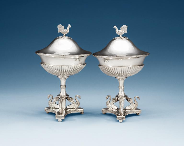 A pair of Swedish 19th century silver sugar-bowls, makers mark of Olof Hellbom, Stockholm 1816.