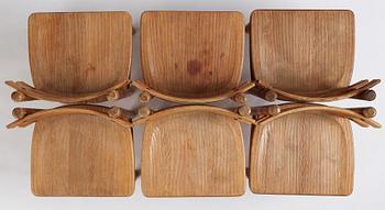 Axel Einar Hjorth, a set of 6 stained pine 'Sandhamn' chairs, Nordiska Kompaniet Sweden 1931-1932.