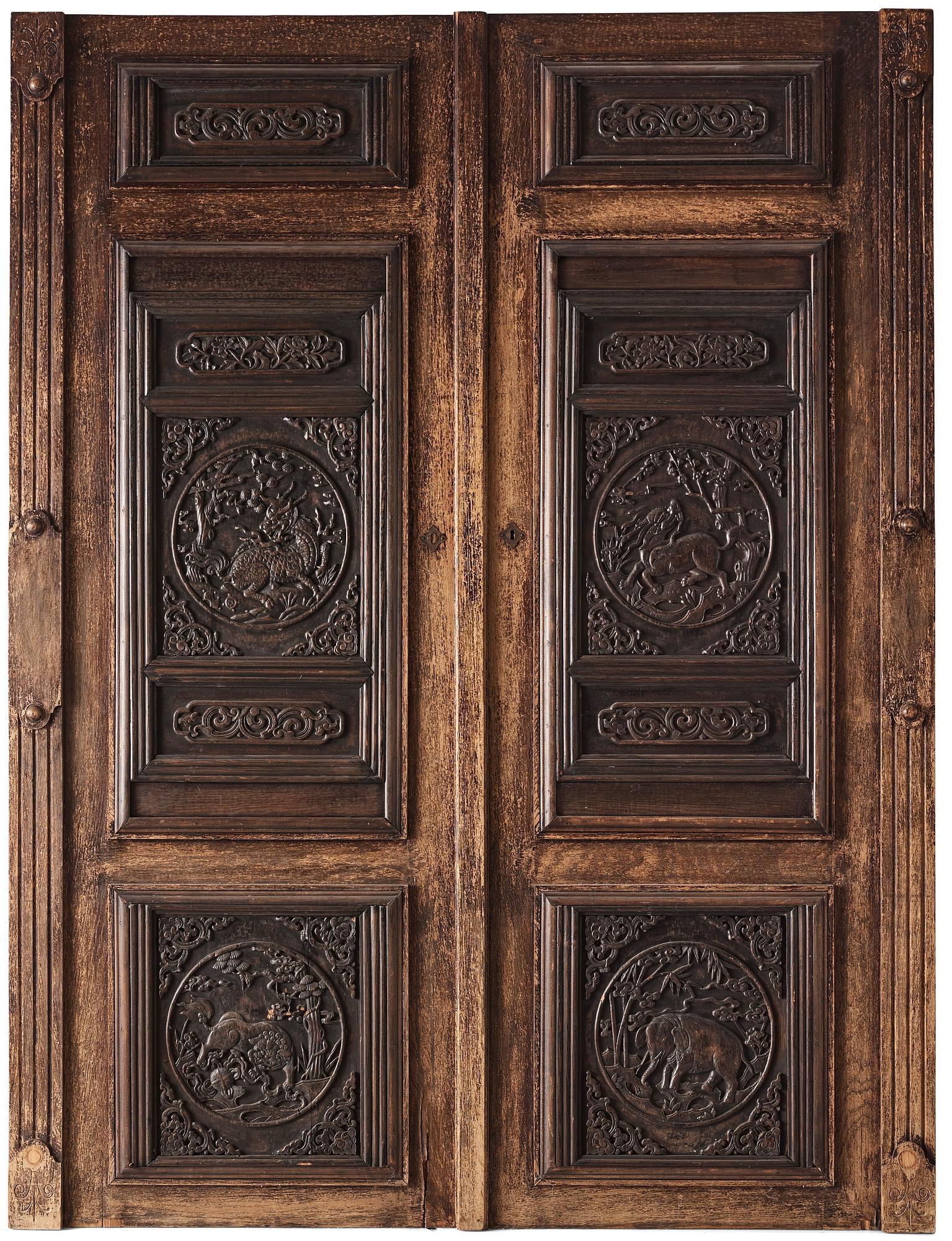 A set of six Chinese hardwood panels, Qing dynasty, 19th Century.