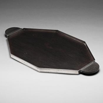 142. Wiwen Nilsson, an octagonal silver and ebony tray, Lund, Sweden 1940.