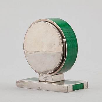 A David-Andersen sterling and green enamel table clock, Norway.