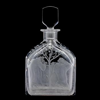 KARAFF med PROPP, glas, Orrefors, Edward Hald, signerad, 1900-talets mitt.