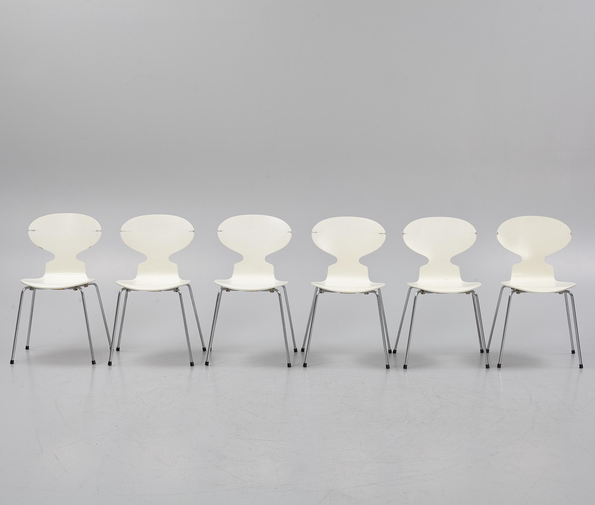 Arne Jacobsen, stolar, 6 st., "Myran", Fritz Hansen, Danmark,