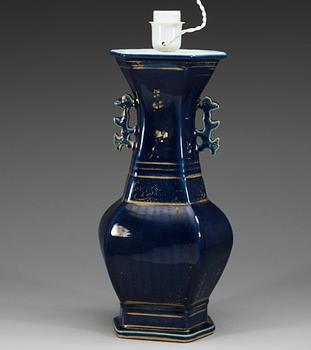 A gilt powder blue vase, Qing dynasty, 18th Century.