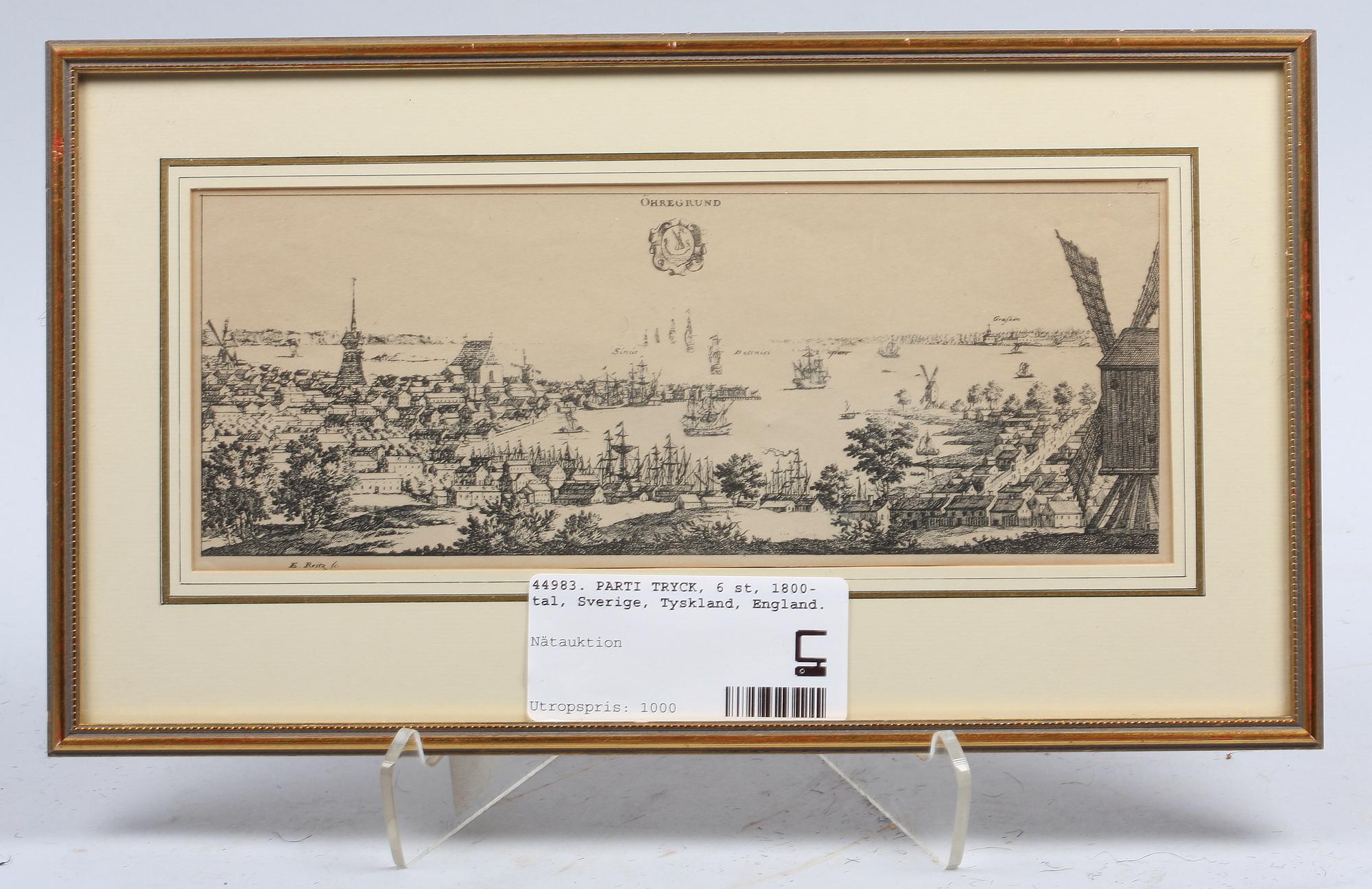 PARTI TRYCK, 6 st, 1800-tal, Sverige, Tyskland, England.