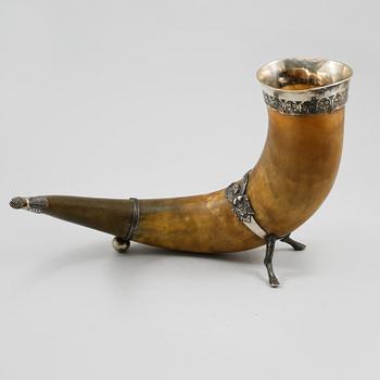 DRYCKESHORN, horn och silver, empire, Anders Jonas Björkman, Stockholm, 1828.