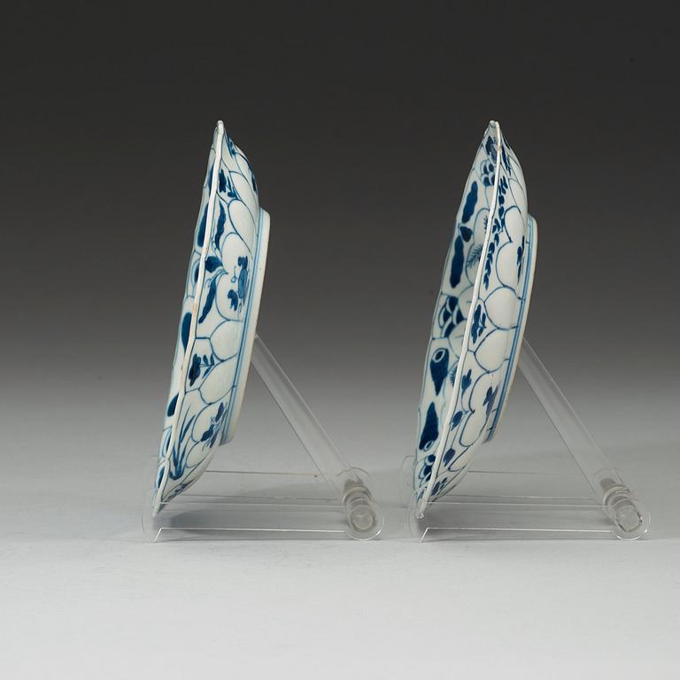 A pair of blue and white dragon dishes, Qing dynasty Kangxi (1662-1722). With Chenghuas six characters mark.