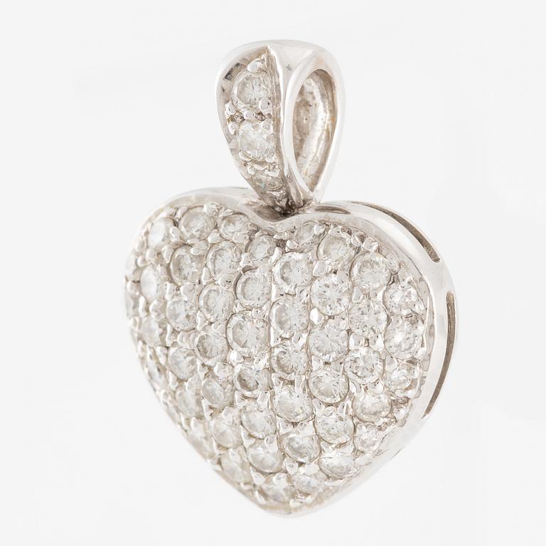 Pendant in the shape of a heart, 18K gold with round brilliant-cut diamonds.