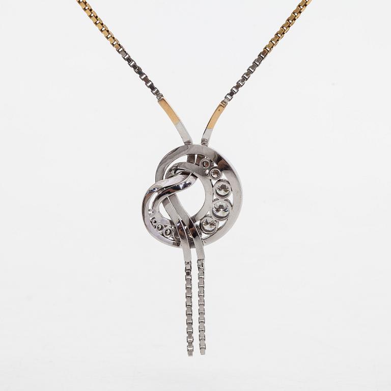 Necklace and earrings, brilliant cut diamonds, 18K white gold and gold. A. Tillander, Helsinki.